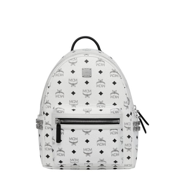 MCM Stark Side Studs Backpack in Visetos White MMK6SVE37WT001