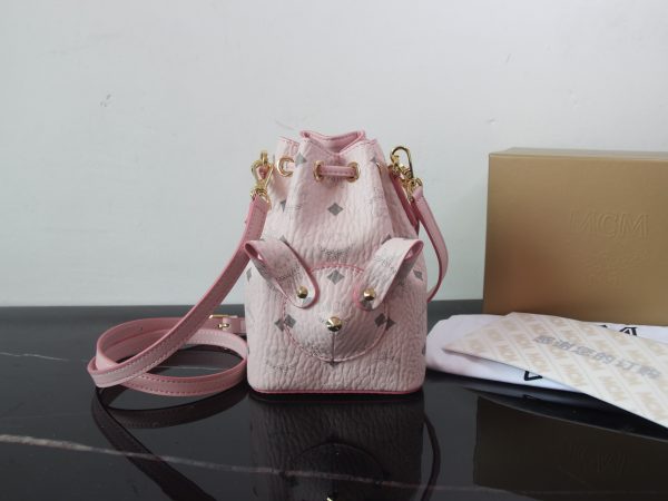 Mcm Rabbit Drawstring Bucket Bag Pink