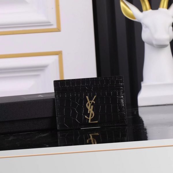 YSL Yves Saint Laurent SLP Crocodile Print Card Holder Gold logo - Image 9