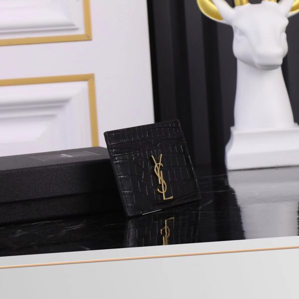 YSL Yves Saint Laurent SLP Crocodile Print Card Holder Gold logo - Image 11