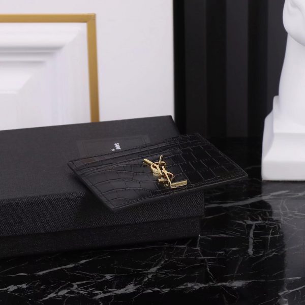 YSL Yves Saint Laurent SLP Crocodile Print Card Holder Gold logo - Image 14