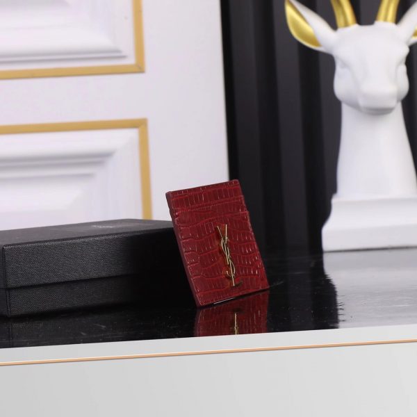 YSL Yves Saint Laurent SLP Crocodile Print Card Holder Gold logo - Image 25