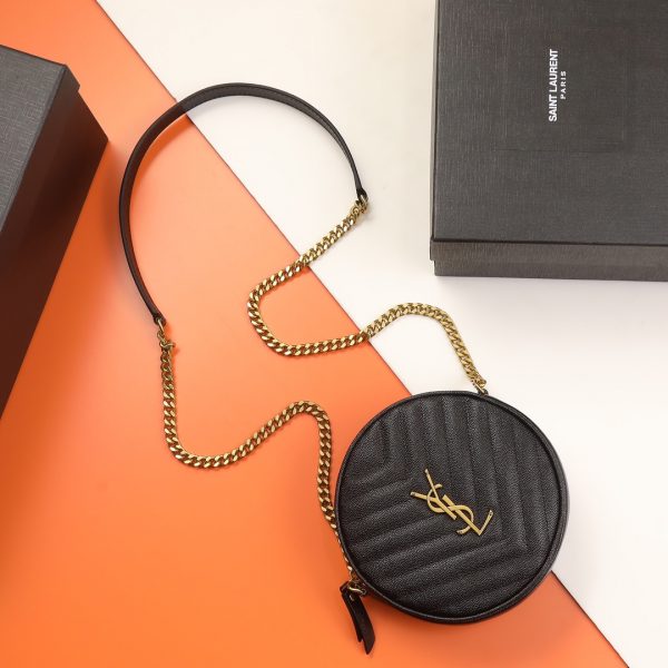 YSL Yves Saint Laurent Vinyle round cake bag Black