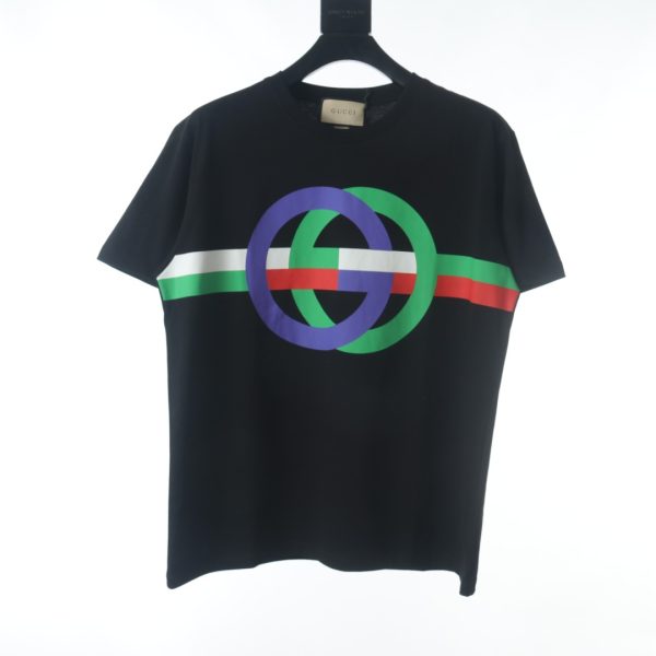 GUCCI color double G print short-sleeved T-shirt black