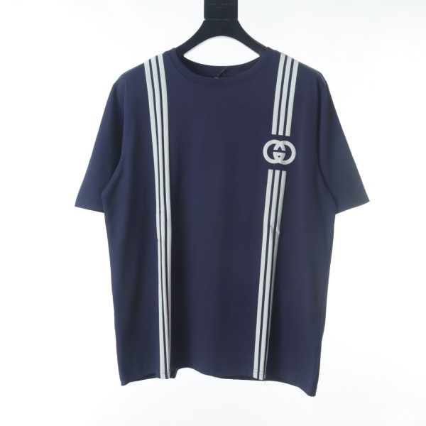 GUCCI vertical stripe double G webbing print short-sleeved T-shirt