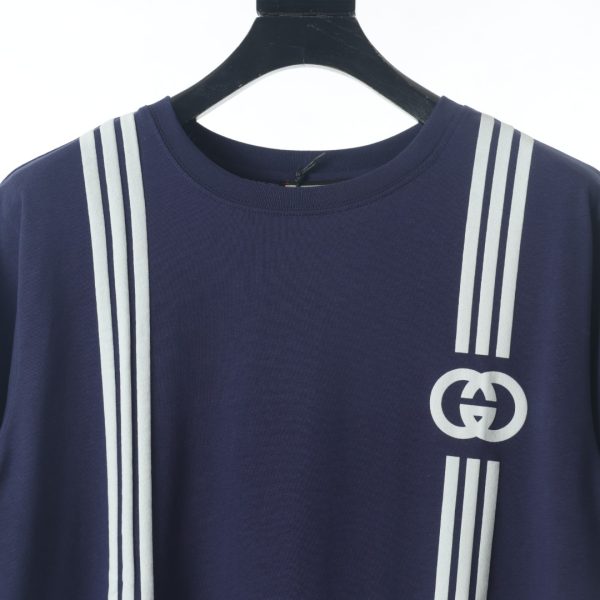 GUCCI vertical stripe double G webbing print short-sleeved T-shirt - Image 3