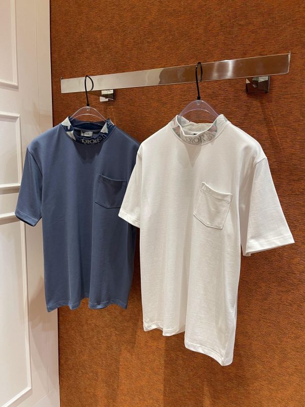 Dior spring and summer new flower jacquard collar couple short-sleeved T-shirt