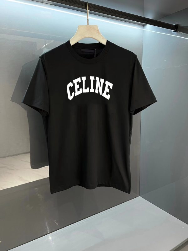 Real shot of brick cabinet CELINE# classic style exclusive custom weaving and dyeing pure cotton material soft and comfortable threaded round neck CELINE letter printing on the front - Image 3