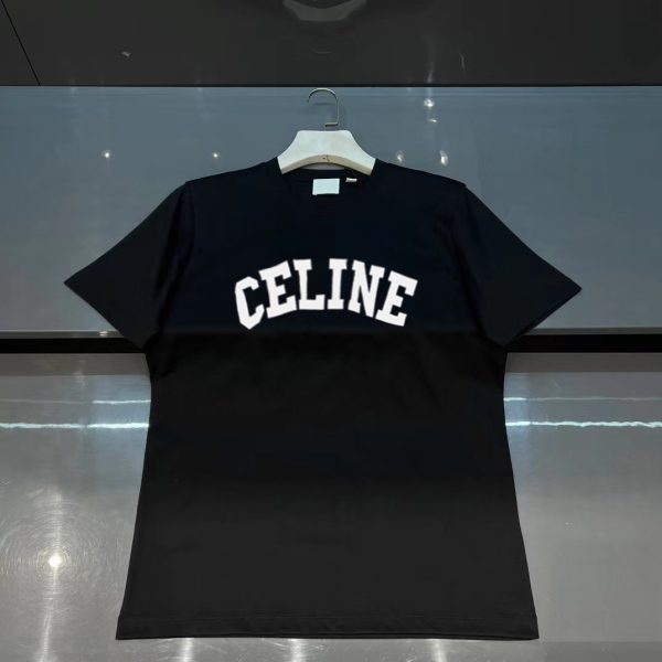 Real shot of brick cabinet CELINE# classic style exclusive custom weaving and dyeing pure cotton material soft and comfortable threaded round neck CELINE letter printing on the front - Image 5