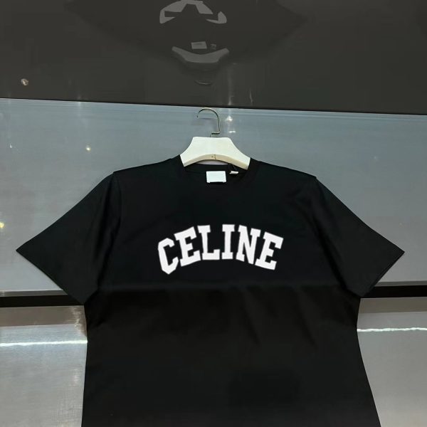 Real shot of brick cabinet CELINE# classic style exclusive custom weaving and dyeing pure cotton material soft and comfortable threaded round neck CELINE letter printing on the front - Image 6