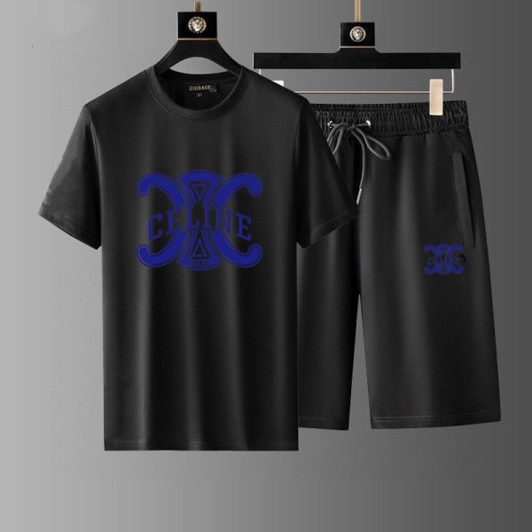 Brand [CELINE] 2023 new men's short-sleeved shorts suit - Image 3