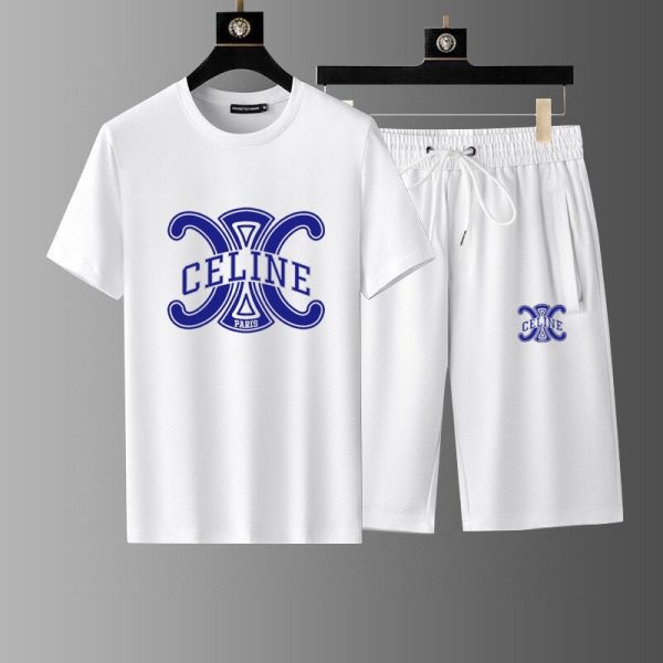 Brand [CELINE] 2023 new men's short-sleeved shorts suit - Image 4