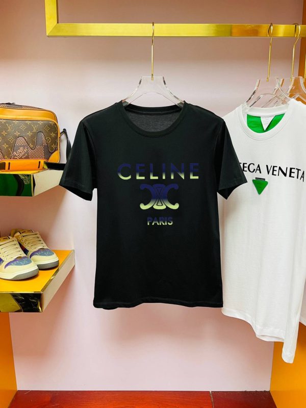 Brand [CELINE] (Fat Gospel) original single men's casual short-sleeved T-shirt, new product for spring and summer 2023, customized top logo craftsmanship on the chest - Image 3