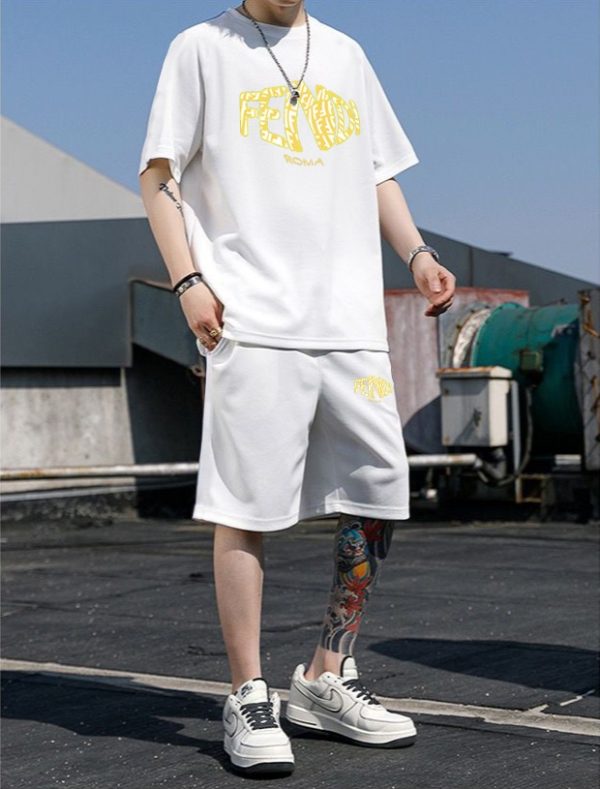 Brand [FENDI] 2023 new men's short-sleeved shorts suit! Synchronous sales on the official website! High-end version on the market - Image 4