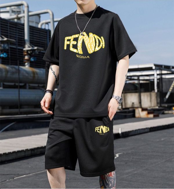 Brand [FENDI] 2023 new men's short-sleeved shorts suit! Synchronous sales on the official website! High-end version on the market - Image 5