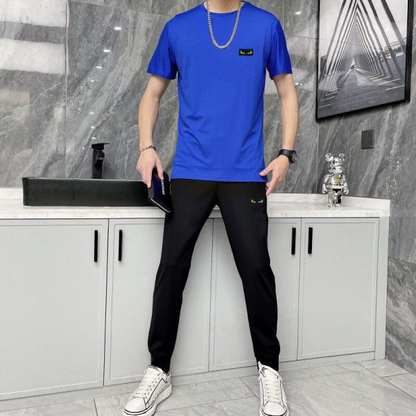 [FENDI] (Fat Man Gospel) 2023 official website with the same style. World-renowned luxury brand. Summer men's (double mercerized) high-quality ? cargo suit with imported original single fabric - Image 9