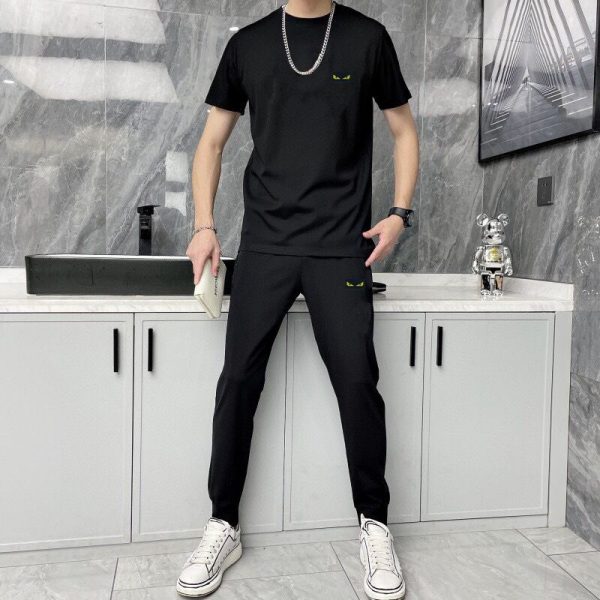 [FENDI] (Fat Man Gospel) 2023 official website with the same style. World-renowned luxury brand. Summer men's (double mercerized) high-quality ? cargo suit with imported original single fabric - Image 7