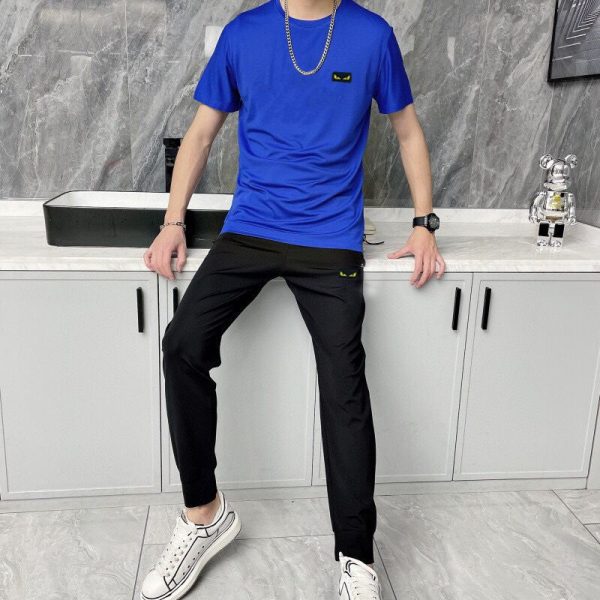 [FENDI] (Fat Man Gospel) 2023 official website with the same style. World-renowned luxury brand. Summer men's (double mercerized) high-quality ? cargo suit with imported original single fabric - Image 4