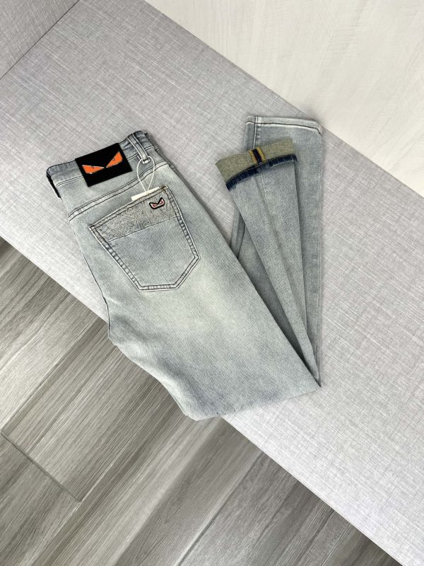 Fendi/23ss spring new product series! -fendi- Men's Casual Straight Retro Series Washed Washed Denim Pants