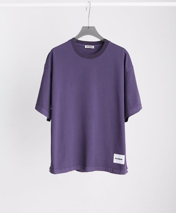 JIL Sander JIL Sander 23 spring and summer new JIL letter patch, basic grape purple loose personality elastic hem half sleeves, round neck short-sleeved T-shirt, high-weight combed cotton twill cotton fabric - Image 19