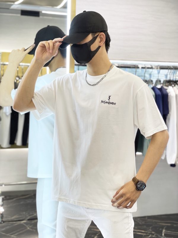 YSL-23S new round neck T. The highest version recommended [proud] same style for men and women! Simple letter shape on the chest. Brand weaving flower inlay technology on the cuffs - Image 3