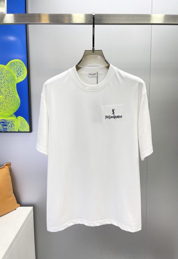 YSL-23S new round neck T. The highest version recommended [proud] same style for men and women! Simple letter shape on the chest. Brand weaving flower inlay technology on the cuffs - Image 4