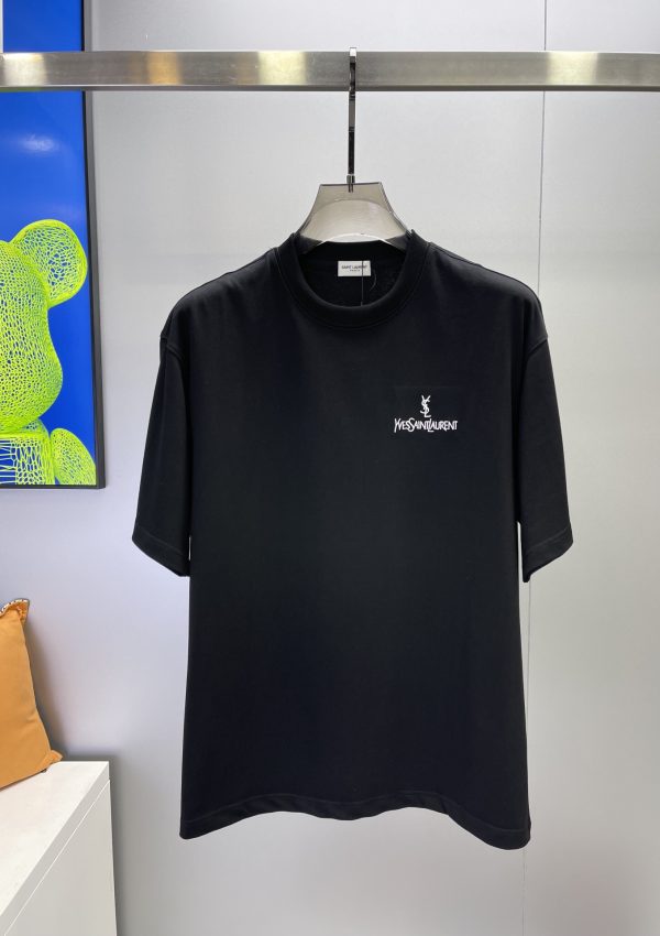 YSL-23S new round neck T. The highest version recommended [proud] same style for men and women! Simple letter shape on the chest. Brand weaving flower inlay technology on the cuffs - Image 13