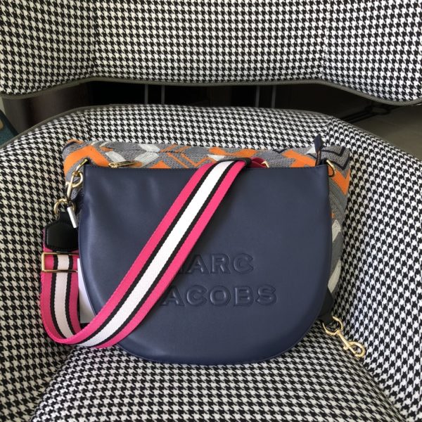 Marc Jacobs Crossbody Bag In Calfskin With Wide Fabric Shoulder Strap Navy blue
