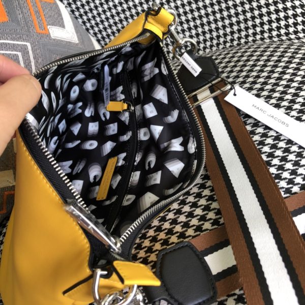 Marc Jacobs Crossbody Bag In Calfskin With Wide Fabric Shoulder Strap Navy Yellow - Image 7